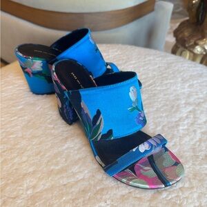 Gorgeous Dries Van Noten Blue Brocade Block Heel Heels